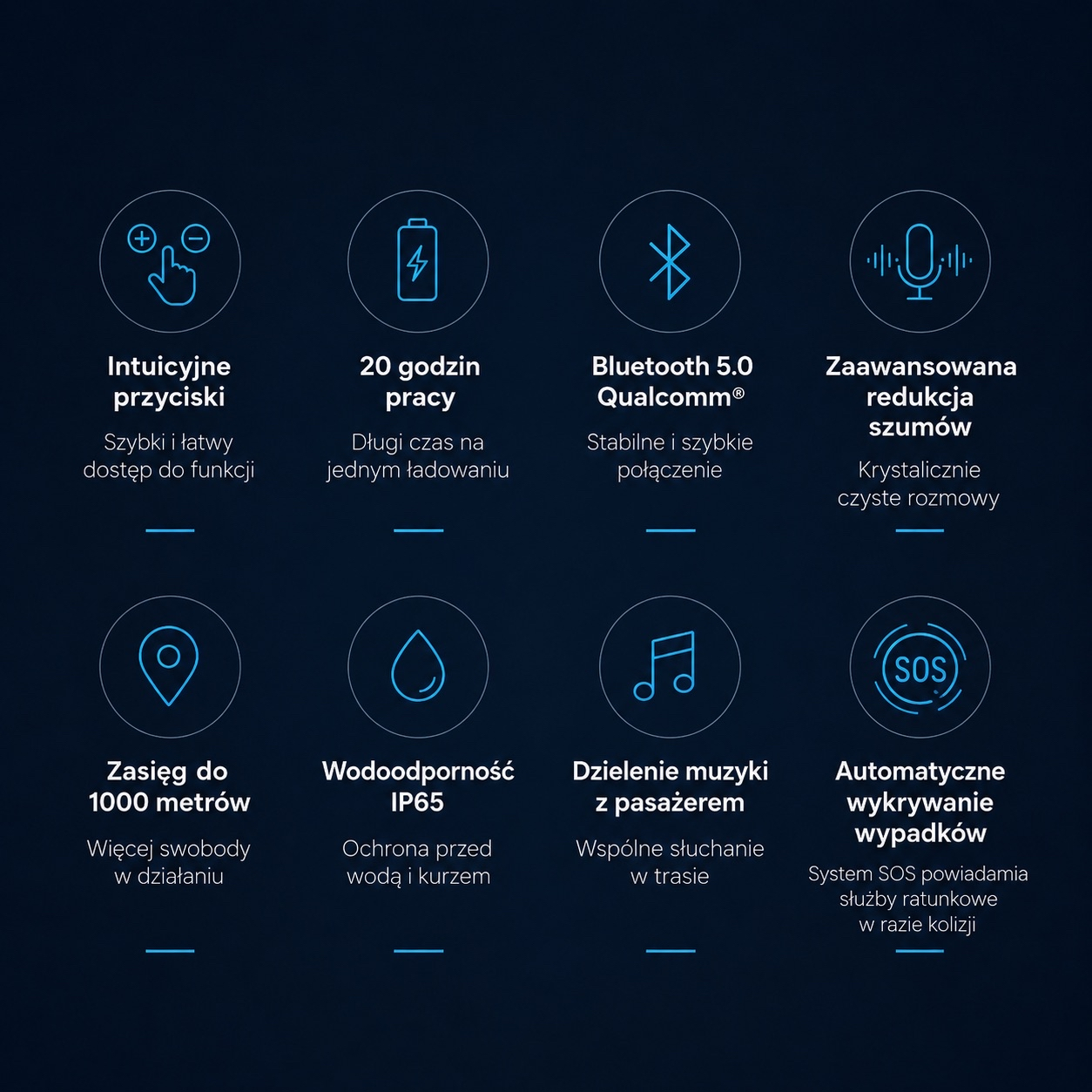Komoto™ Interkom Motocyklowy — Bluetooth, Muzyka, Połączenia